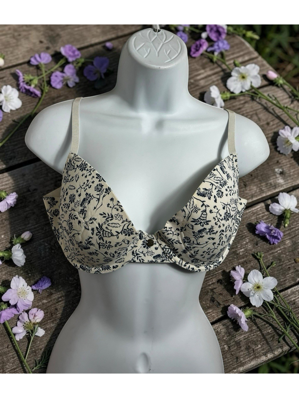Lucky Brand Bra Sz 36C Blue White Floral Undewire Smooth Comfy Lightweight